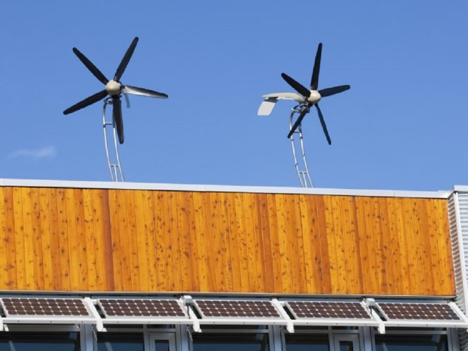 Wind turbines installed on rooftop